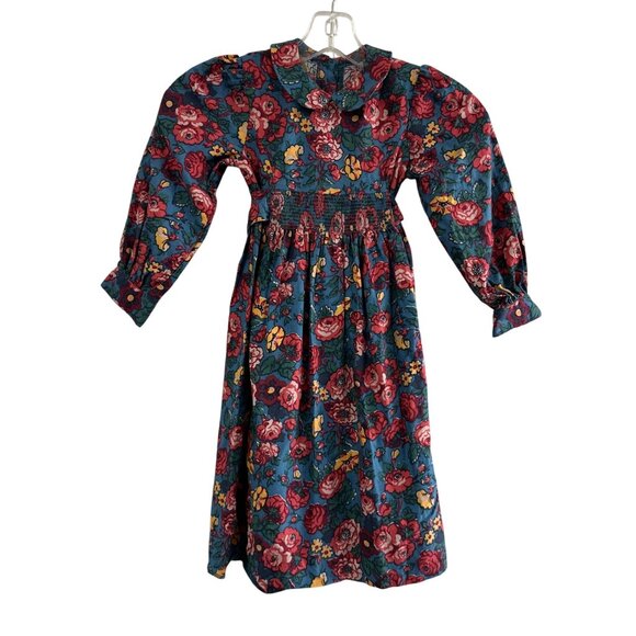 Vtg 90s Laura Ashley Girls Dark Floral Dress Garden Party Size 5-6 Years Cotton - Picture 1 of 8